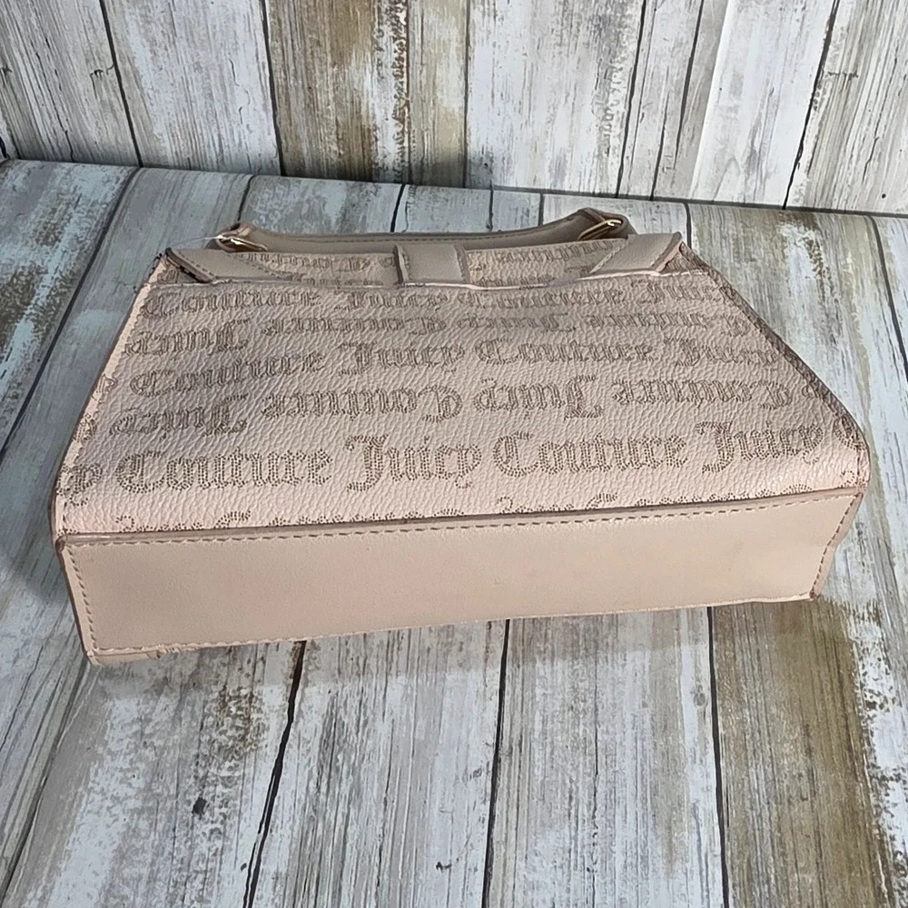 Juicy Couture Blush Pink Logo Print Top Handle Satchel Bag Gold Tone Hardware